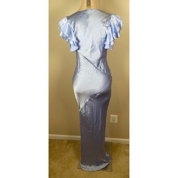 Amanda Uprichard Cecelia Silk Ruffle Sleeve Blue Maxi Dress Size Small - Picture 9 of 11